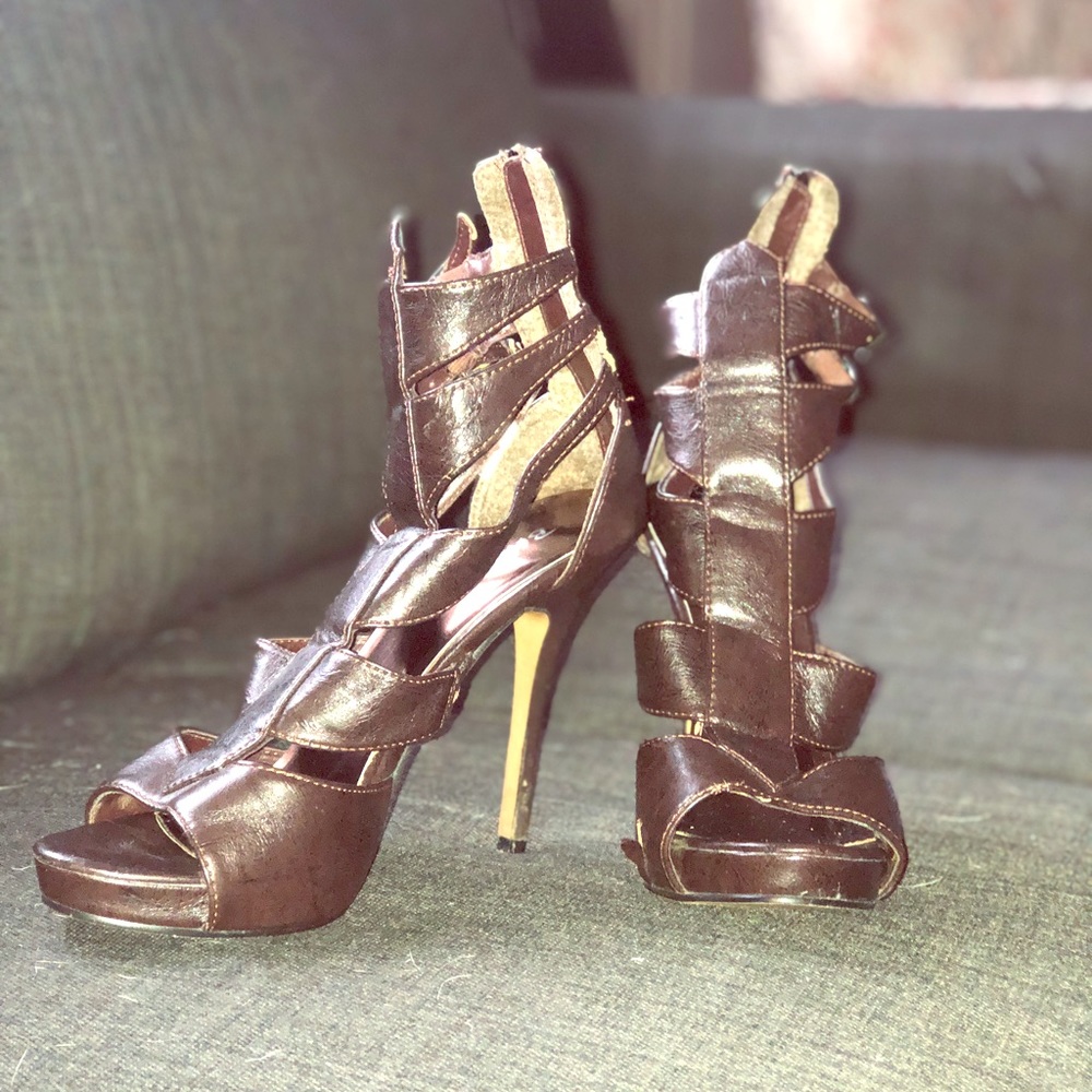 Brown leather heels